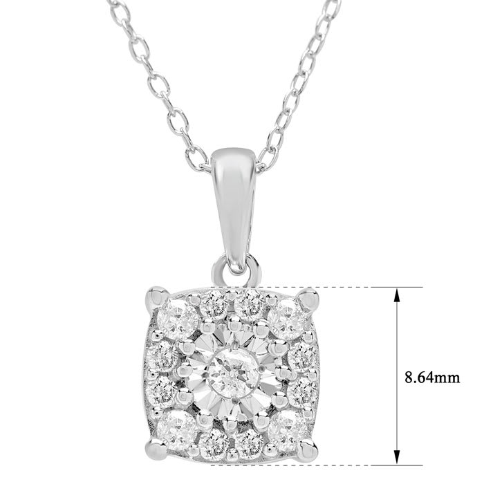 1/3 Carat Natural Diamond Cushion Shape Cluster Necklace In Sterling Silver