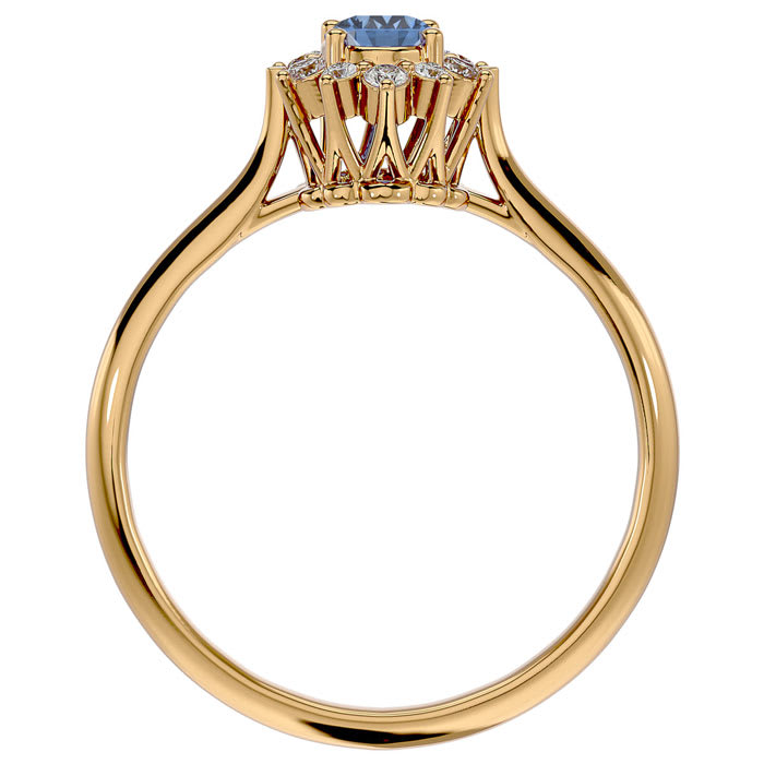 2/3 Carat Oval Shape Tanzanite and Halo Diamond Ring In 14 Karat Yellow Gold