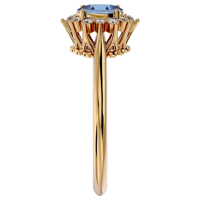 2/3 Carat Oval Shape Tanzanite and Halo Diamond Ring In 14 Karat Yellow Gold