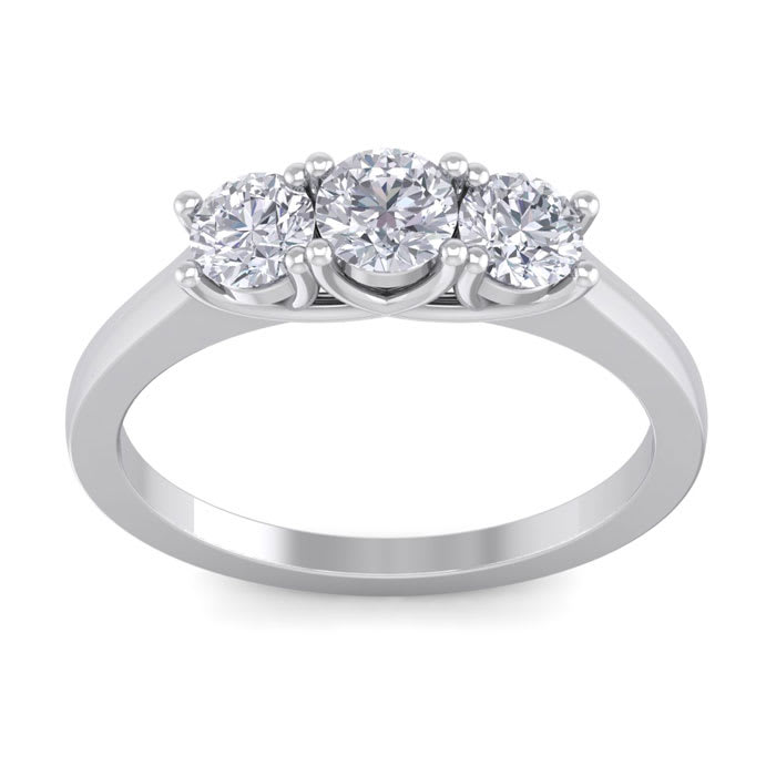 1 Carat Lab Grown Three Diamond Ring In Sterling Silver
