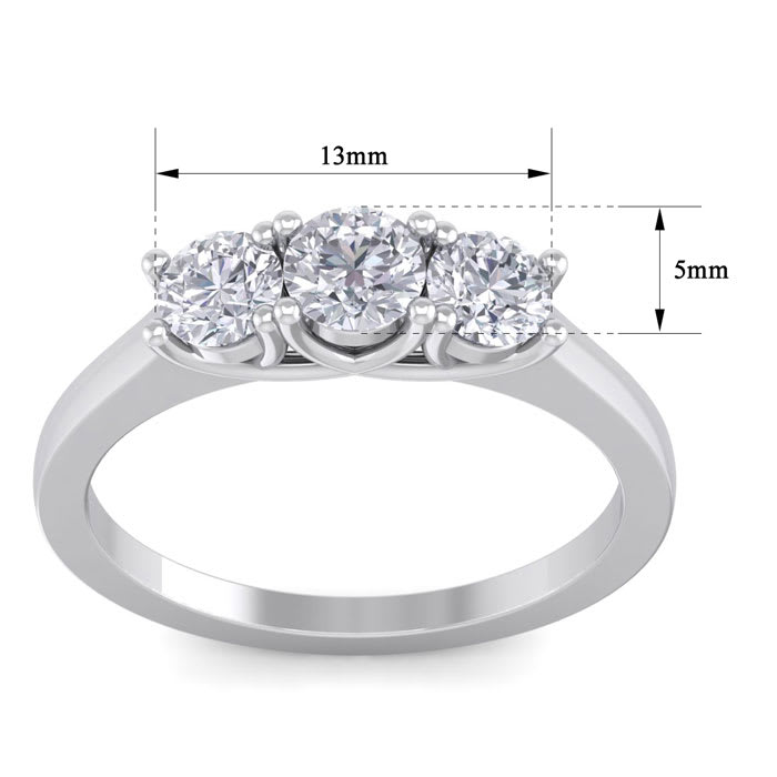 1 Carat Lab Grown Three Diamond Ring In Sterling Silver