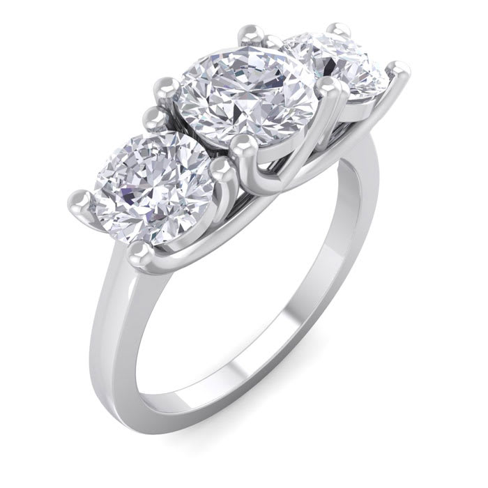 3 Carat Lab Grown Three Diamond Ring In Sterling Silver