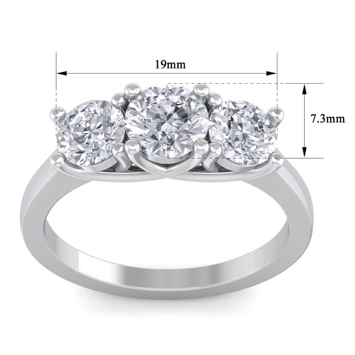 3 Carat Lab Grown Three Diamond Ring In Sterling Silver