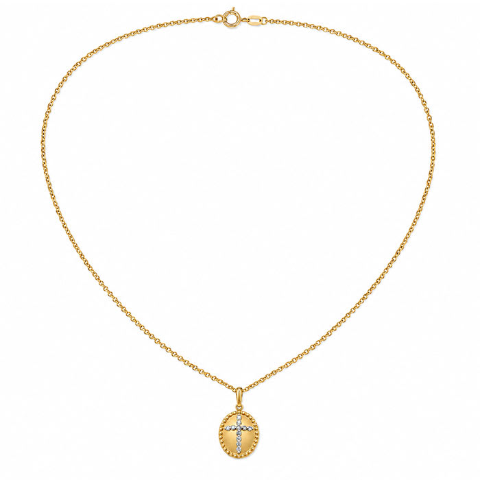 1/10 Carat Lab Grown Diamond Cross Medallion Necklace In 14K Yellow Gold Over Sterling Silver