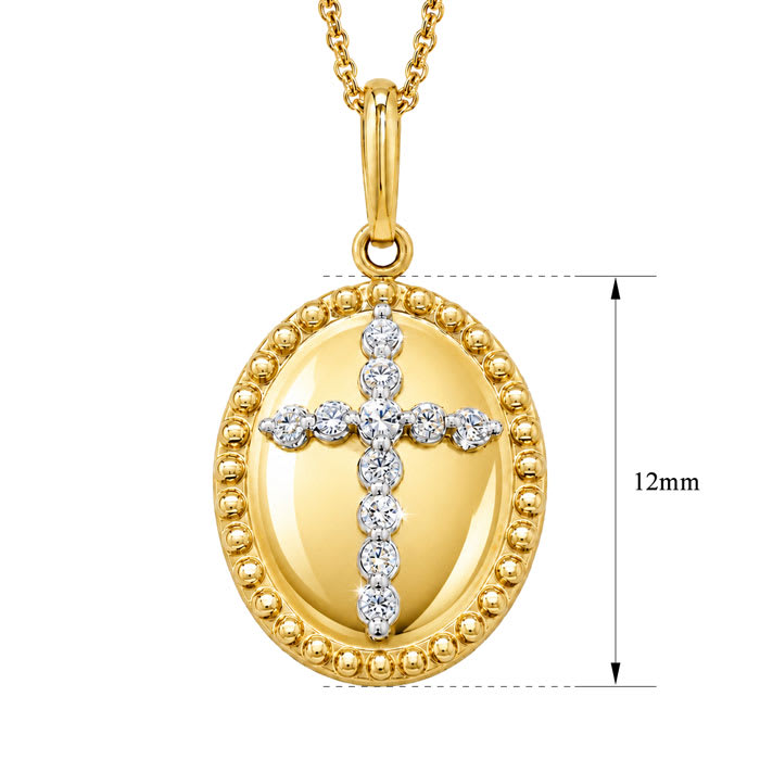 1/10 Carat Lab Grown Diamond Cross Medallion Necklace In 14K Yellow Gold Over Sterling Silver
