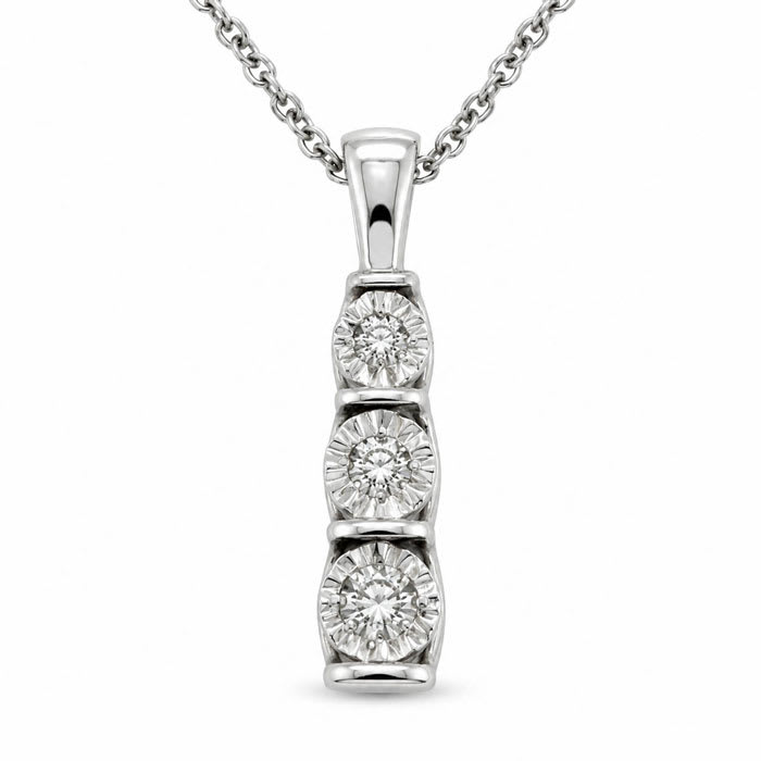 0.15 Carat Lab Grown Diamond Three Stone Necklace In Sterling Silver