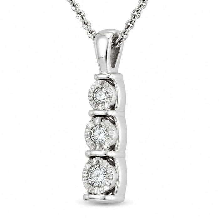 0.15 Carat Lab Grown Diamond Three Stone Necklace In Sterling Silver