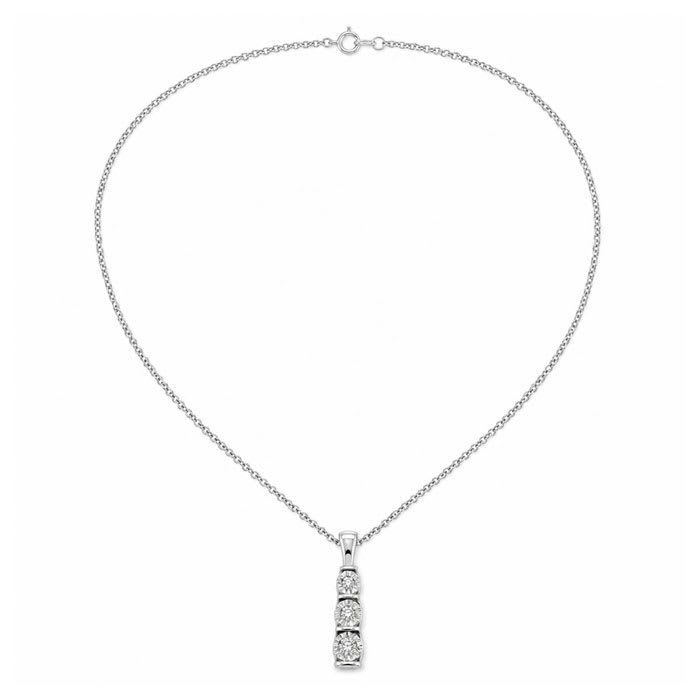 0.15 Carat Lab Grown Diamond Three Stone Necklace In Sterling Silver