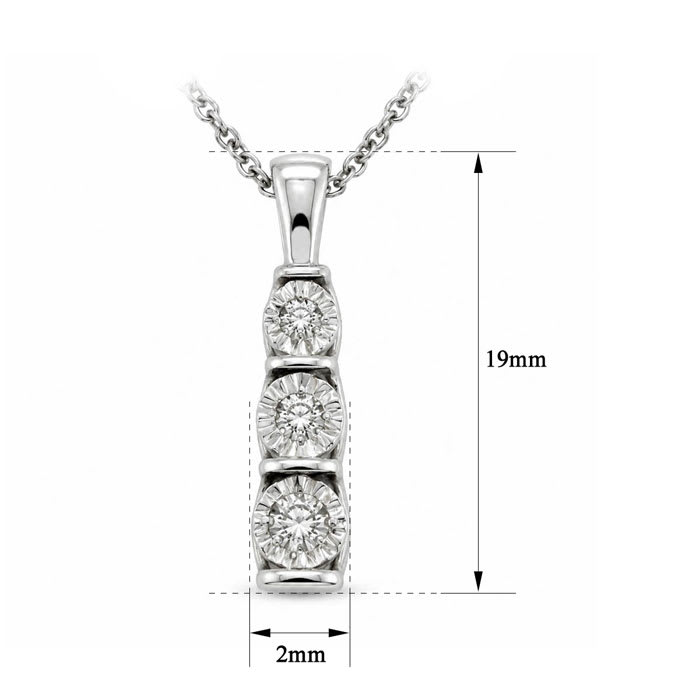 0.15 Carat Lab Grown Diamond Three Stone Necklace In Sterling Silver