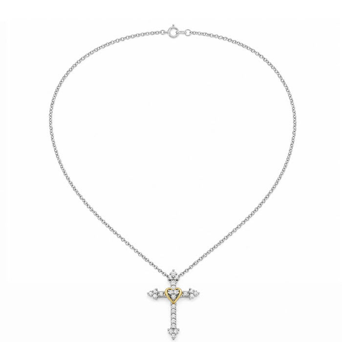 1/4 Carat Lab Grown Diamond Cross and Heart Necklace In Sterling Silver