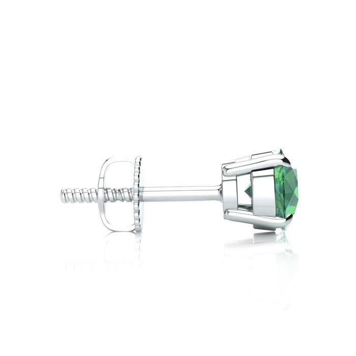 1/2 Carat Green Diamond Stud Earrings, 14 Karat White Gold