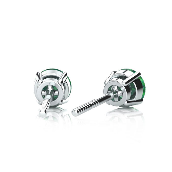 1/2 Carat Green Diamond Stud Earrings, 14 Karat White Gold