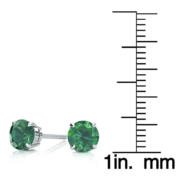 1/2 Carat Green Diamond Stud Earrings, 14 Karat White Gold