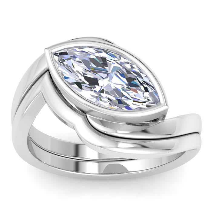 2 Carat Marquise Shape Lab Grown Diamond Ring In Sterling Silver, Solitaire