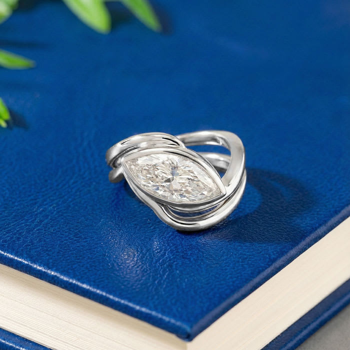 2 Carat Marquise Shape Lab Grown Diamond Ring In Sterling Silver, Solitaire