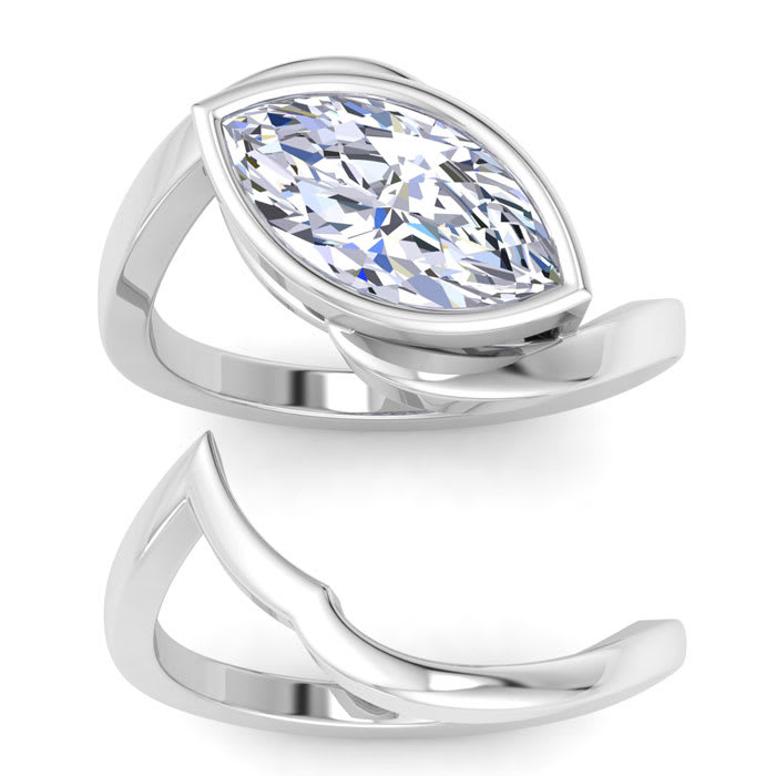 3 Carat Marquise Shape Lab Grown Diamond Ring In Sterling Silver, Solitaire