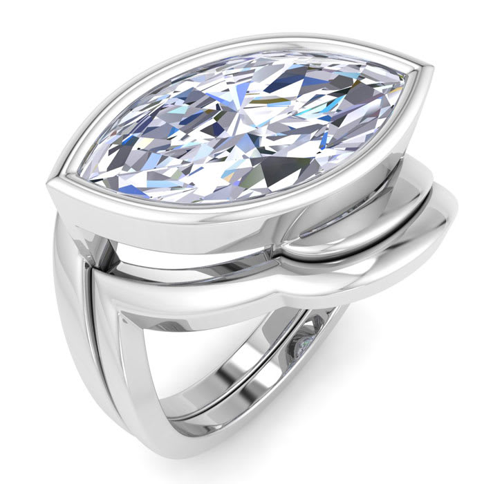 5 Carat Marquise Shape Lab Grown Diamond Ring In Sterling Silver, Solitaire