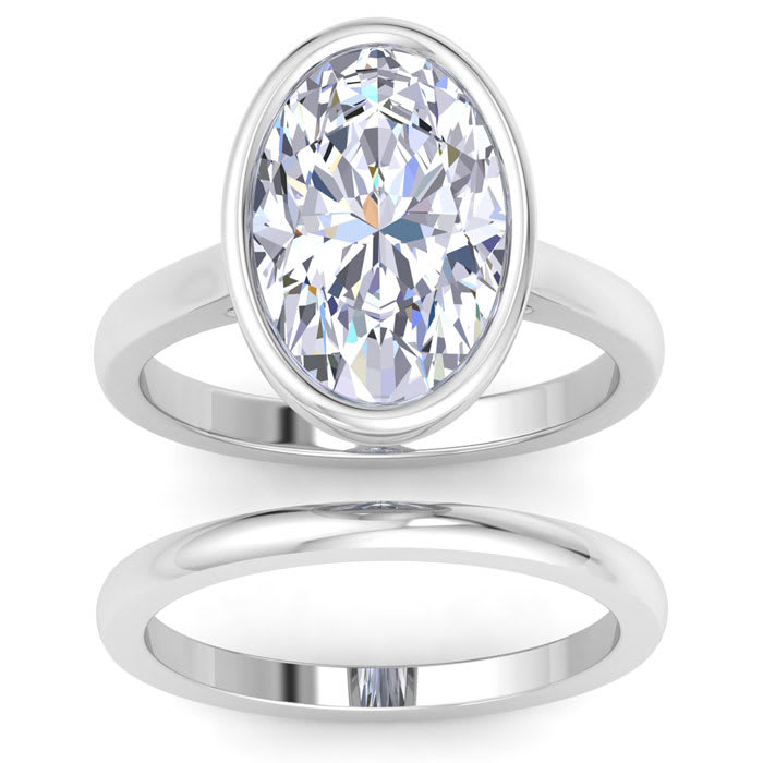 5 Carat Oval Shape Lab Grown Diamond Ring In Sterling Silver, Solitaire