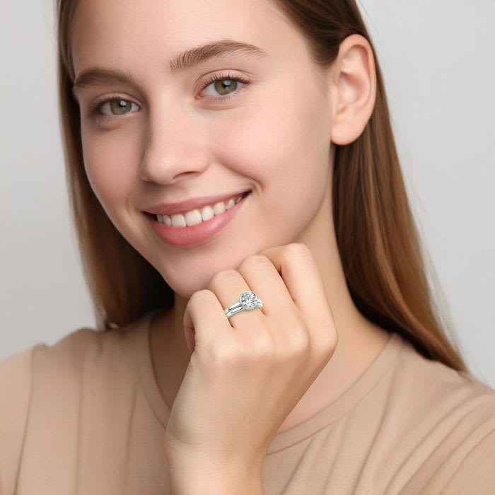 2 Carat Round Shape Lab Grown Diamond Ring In Sterling Silver, Solitaire