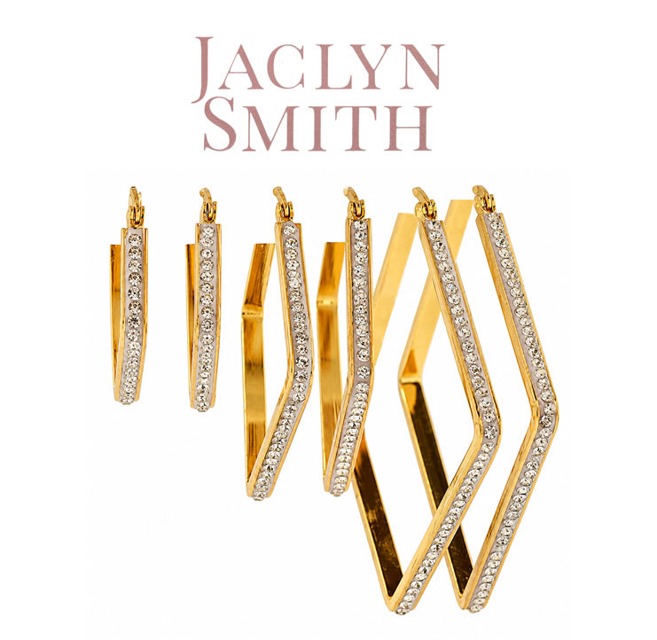 Jaclyn Smith Geometric Crystal Hoop Earrings Set of 3
