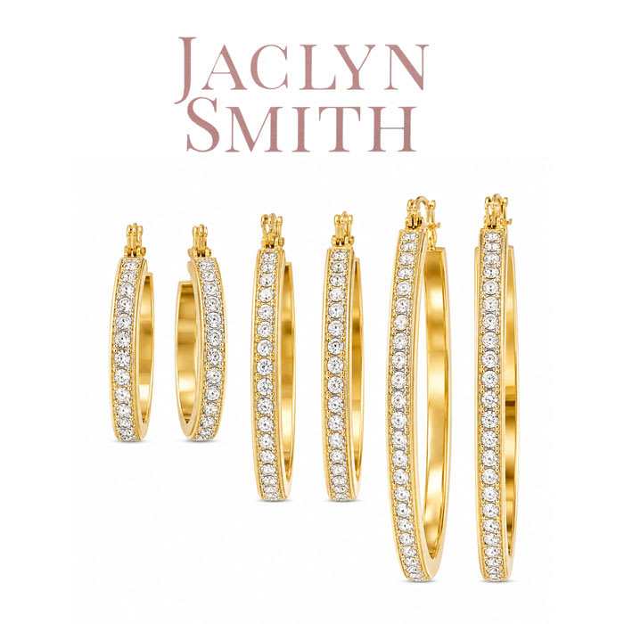 Jaclyn Smith Crystal Hoop Earrings Set of 3