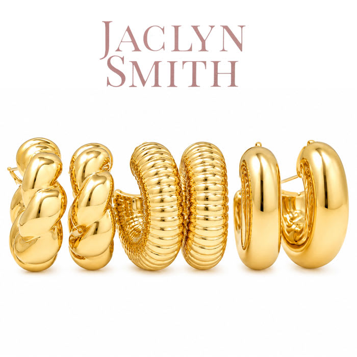 Jaclyn Smith Thick Tube Gold Hoop Earrings Set of 3
