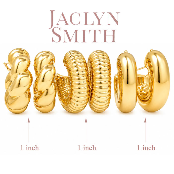 Jaclyn Smith Thick Tube Gold Hoop Earrings Set of 3