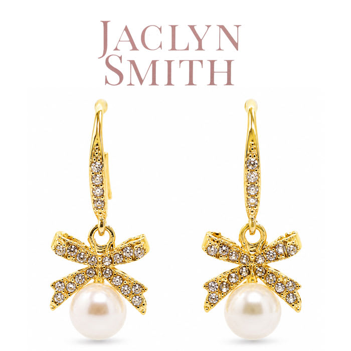 Jaclyn Smith Bow Pearl Drop Earrings In Gold