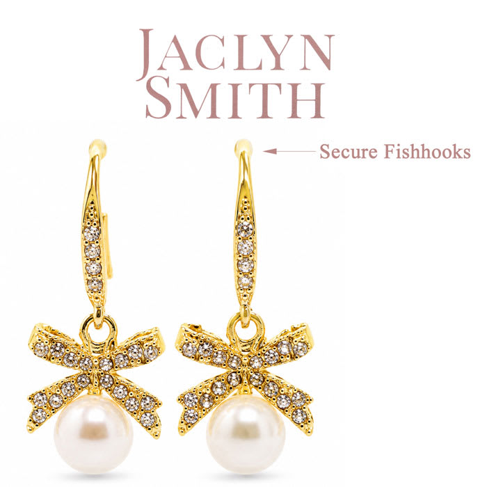 Jaclyn Smith Bow Pearl Drop Earrings In Gold