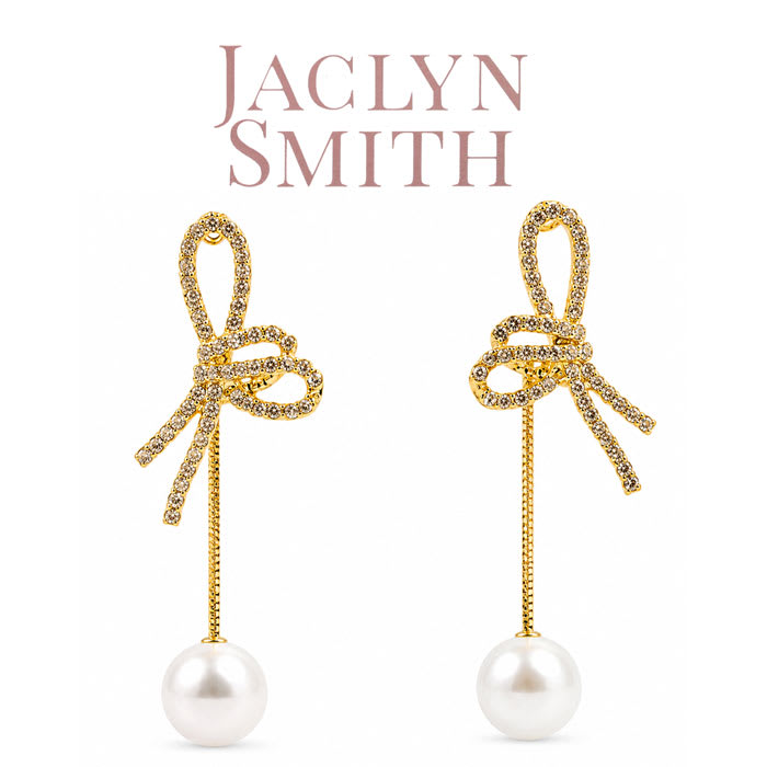 Jaclyn Smith Modern Bow Pearl Drop Earrings In Gold