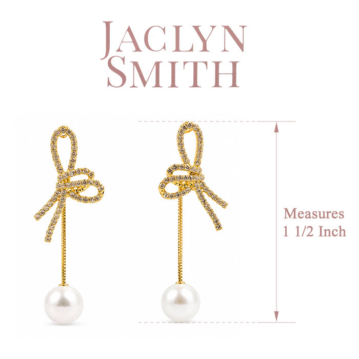 Jaclyn Smith Modern Bow Pearl Drop Earrings In Gold