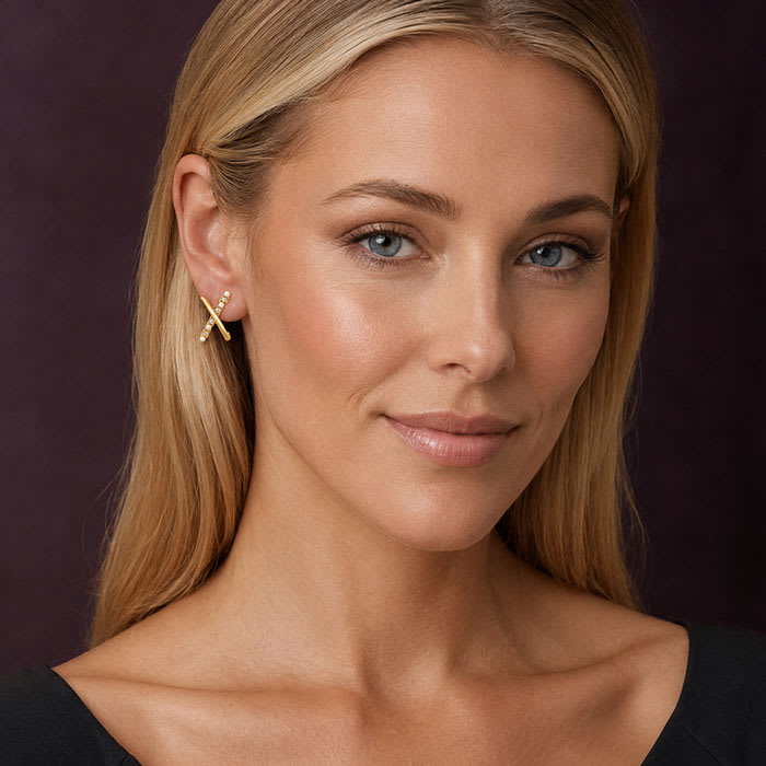 Jaclyn Smith Crystal X Earrings In Gold