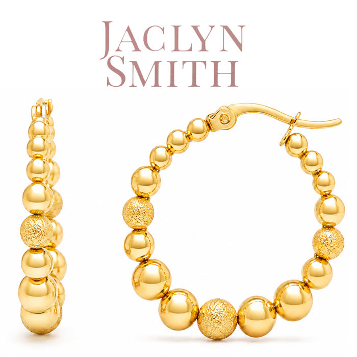 Jaclyn Smith Beaded Hoop Earrings In Gold