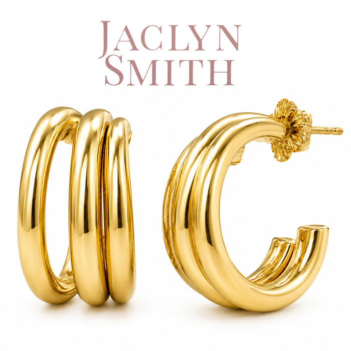 Jaclyn Smith Thick Tri Hoop Earrings In Gold