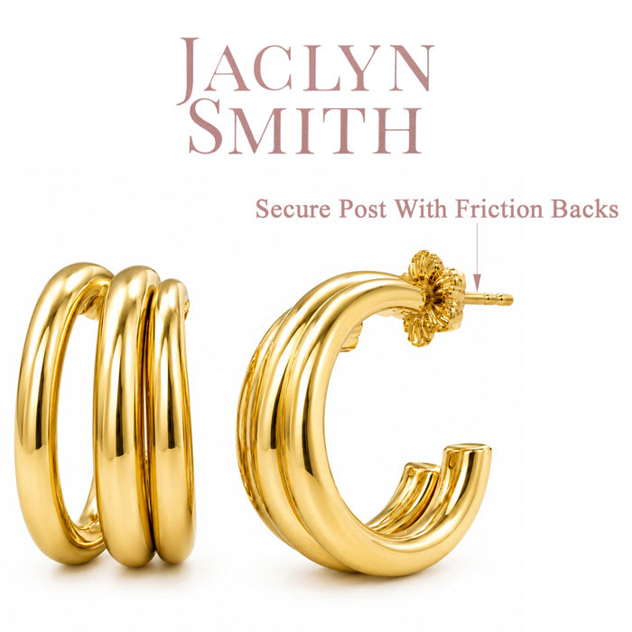 Jaclyn Smith Thick Tri Hoop Earrings In Gold