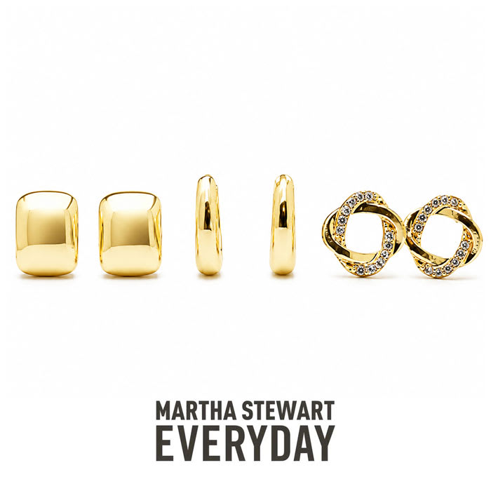 Martha Stewart Everyday Classic Gold Hoop and Stud Earrings Set of 3
