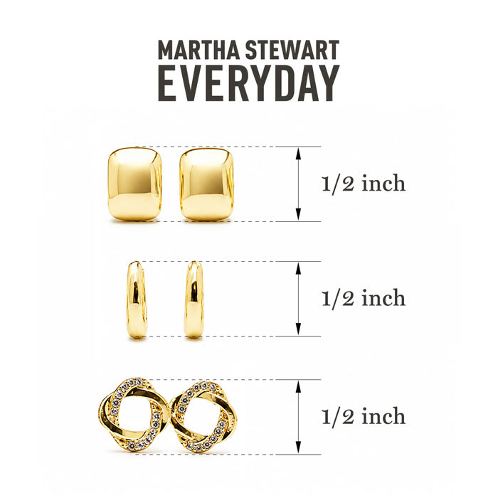 Martha Stewart Everyday Classic Gold Hoop and Stud Earrings Set of 3