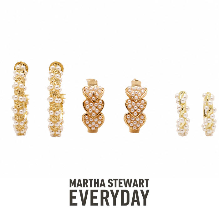 Martha Stewart Everyday Gold Pearl Hoop Earrings Set of 3