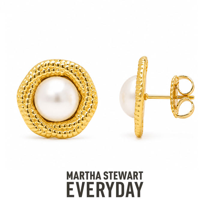 Martha Stewart Everyday Pearl Stud Earrings In Gold