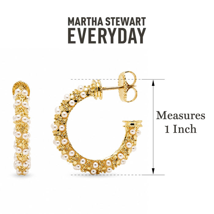 Martha Stewart Everyday Pearl and Crystal Hoop Earrings In Gold