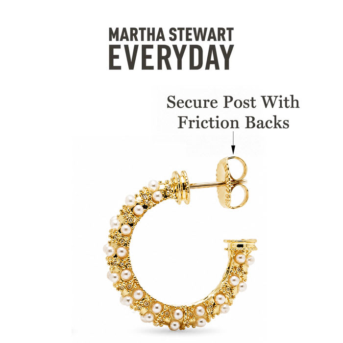 Martha Stewart Everyday Pearl and Crystal Hoop Earrings In Gold