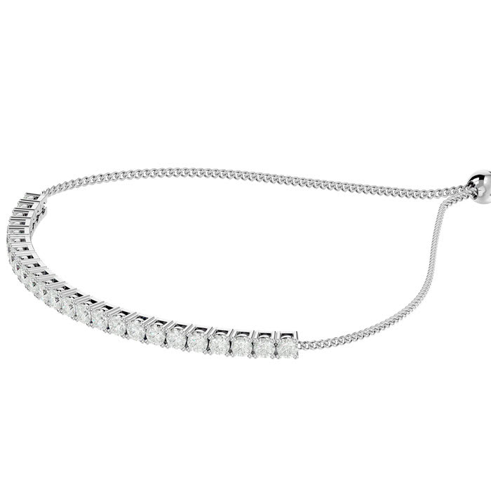 2 Carat Diamond Bolo Tennis Bracelet In Sterling Silver, Adjustable 6-9 inches