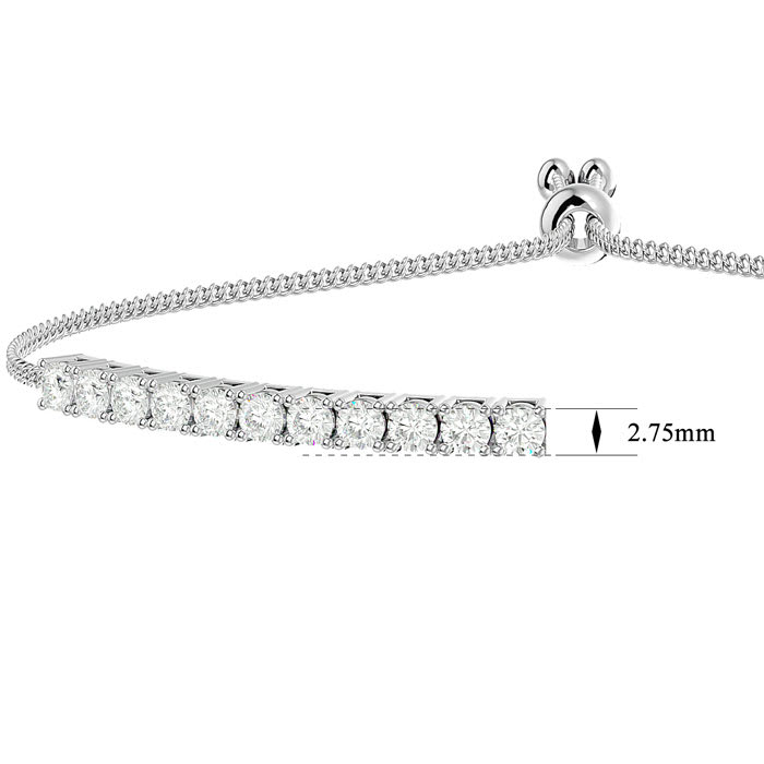 2 Carat Diamond Bolo Tennis Bracelet In Sterling Silver, Adjustable 6-9 inches