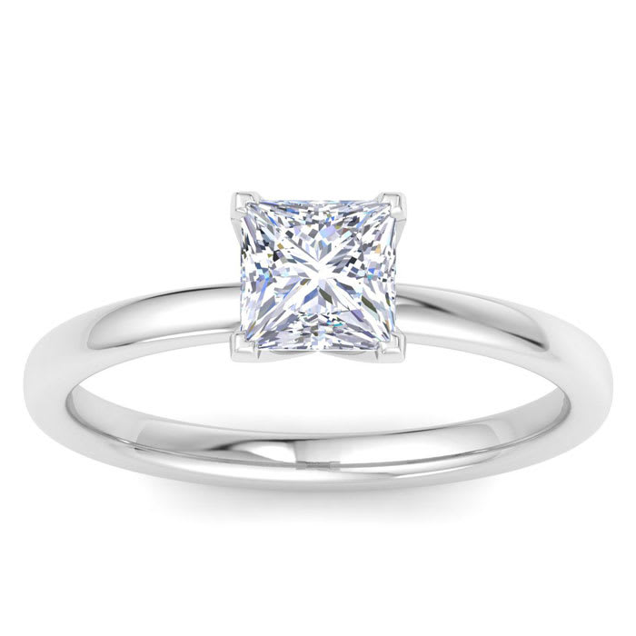 1 Carat Princess Cut Lab Grown Diamond Ring In Sterling Silver, Solitaire