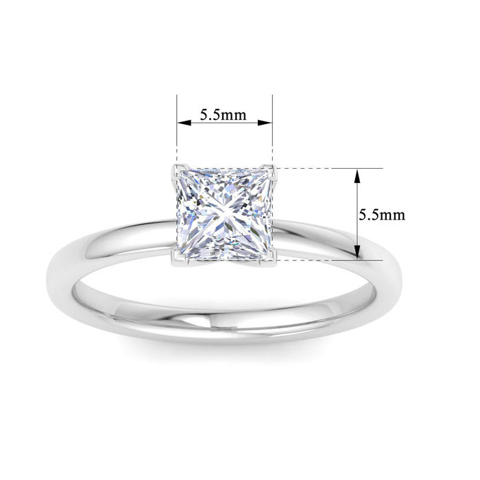 1 Carat Princess Cut Lab Grown Diamond Ring In Sterling Silver, Solitaire