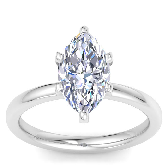 2 Carat Marquise Shape Lab Grown Diamond Ring In Sterling Silver, Solitaire