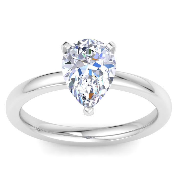 2 Carat Pear Shape Lab Grown Diamond Ring In Sterling Silver, Solitaire