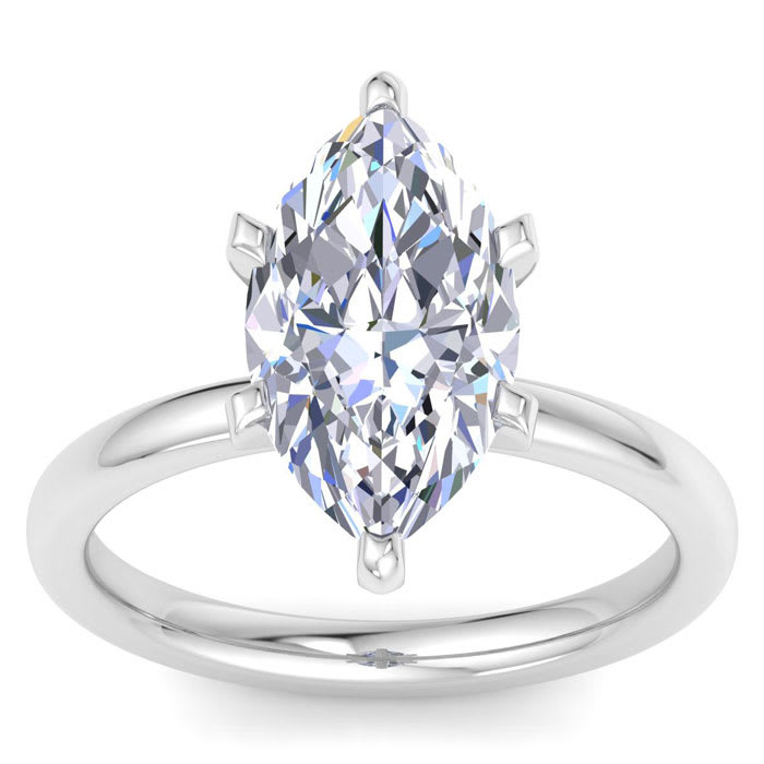 3 Carat Marquise Shape Lab Grown Diamond Ring In Sterling Silver, Solitaire