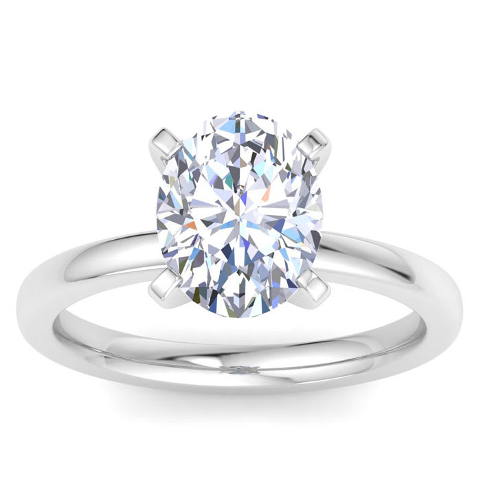 3 Carat Oval Shape Lab Grown Diamond Ring In Sterling Silver, Solitaire