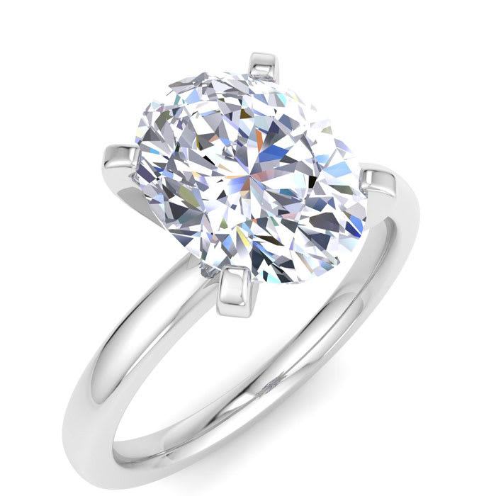 3 Carat Oval Shape Lab Grown Diamond Ring In Sterling Silver, Solitaire